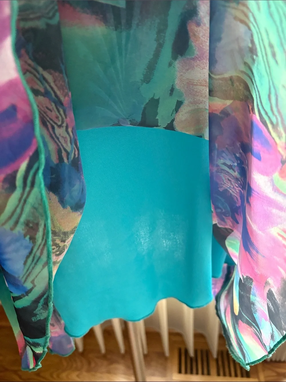 Bisou Bisou one shoulder watercolor abstract flowy mini dress kimono sleeve 10